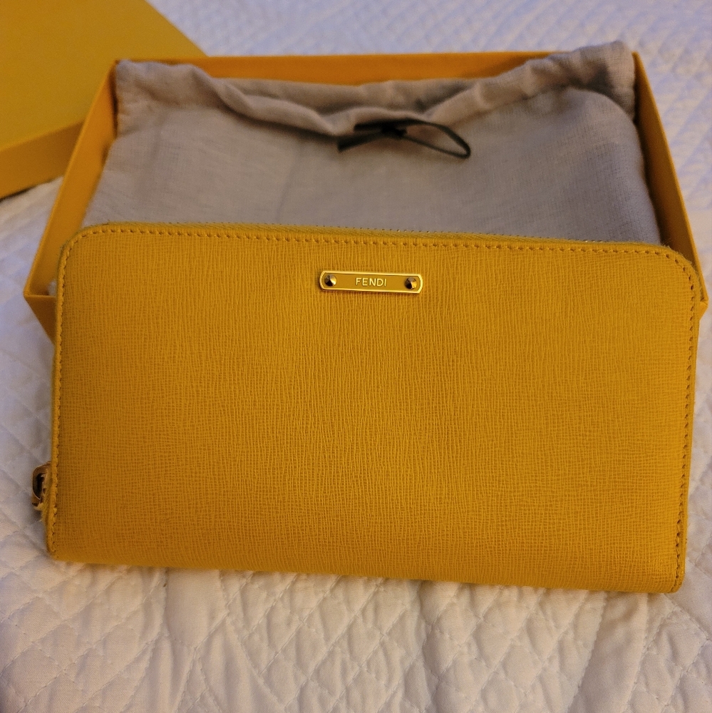 Fendi Yellow Leather Zip Around Wallet/ PRELOVED